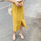 Band-waist Linen Blend Skirt Mustard Yellow - One Size