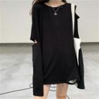 Long-sleeve Elbow-cutout Ripped T-shirt