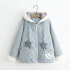 Cat Embroidered Corduroy Padded Jacket