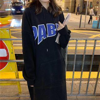 Lettering Midi Drawstring Hoodie Dress