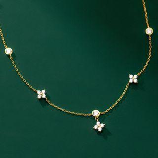 Clover Rhinestone Sterling Silver Necklace