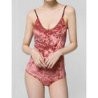 Lace-up Back Velvet Swimsuit