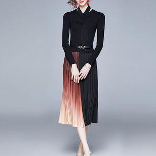 Long-sleeve Ombre Panel Knit Midi Dress