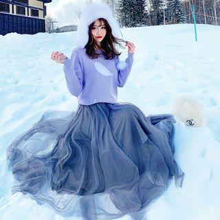Set: Embroidered Sweater + Pleated Midi Skirt