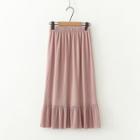 Ruffle Hem Pleated Midi Skirt