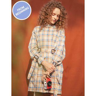 Mock-neck Check Dress With Belt