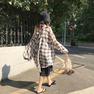 Check Loose-fit Long-sleeve Chiffon Shirt