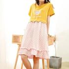 Short-sleeve Printed Mock Two Piece Dress