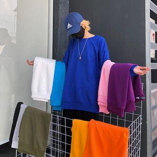 Long-sleeve Plain Round Neck Pullover