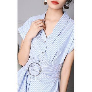 Striped Short-sleeve Shirt With Belt
