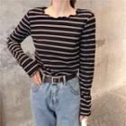 Long-sleeve Ruffled Striped T-shirt