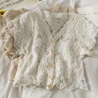 Button-up Cropped Lace Top