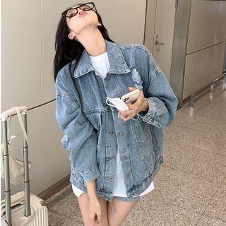 Distressed Denim Jacket As Figure - One Size