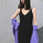 Plain Loose-fit Knit Sleeveless Dress