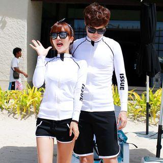 Couple Matching Set: Long-sleeve Zip Rashguard + Swim Shorts