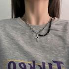 Layered Beaded Chain Necklace Silver - One Size