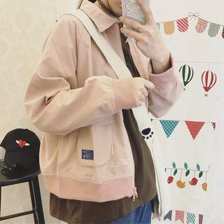 Contrast-trim Pocketed Zip Jacket