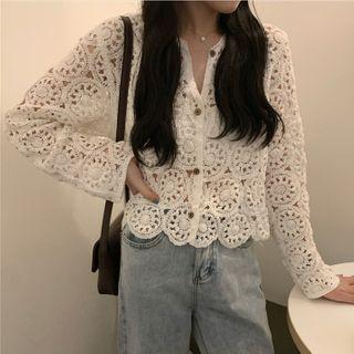 Pointelle Long-sleeve Top
