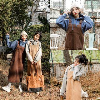 Pocket-front Corduroy Long Jumper Dress
