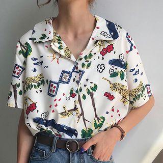 Cartoon Print Short-sleeve Shirt As Shown In Figure - One Size