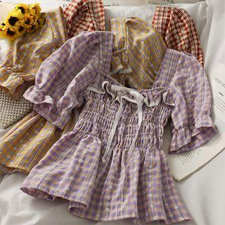 Checker Smocked Peplum Top In 5 Colors