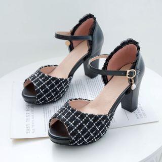 Tweed Block Heel Sandals