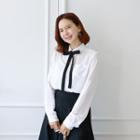 Plain Crepe Shirt With Tie Ivory - One Size