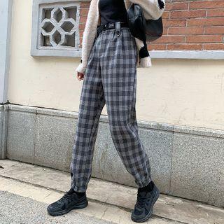 Plaid Cargo Straight-cut Pants