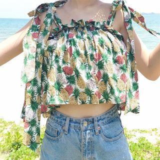 Frill Trim Print Sleeveless Top