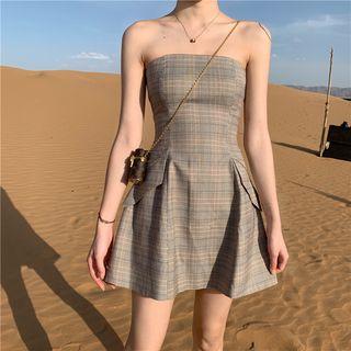 Plaid Strapless A-line Dress