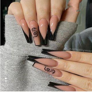 Dragon Print Faux Nail Tips W025 - Black - One Size