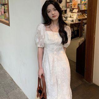 Short-sleeve Square-neck Floral Mermaid Dress