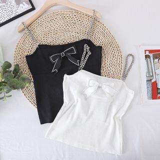 Bow Accent Chain Strap Camisole Top