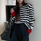 Striped Cutout Sweater Stripes - Black & White - One Size
