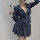 Hooded Zip Jacket / Mini A-line Skirt