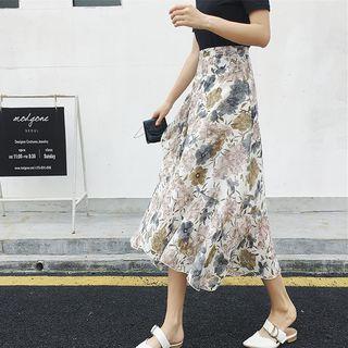 Floral Print Midi Chiffon Wrap Skirt