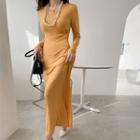 Button-detail Long Bodycon Dress