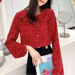 Long-sleeve Peter Pan Collar Heart Print Shirt