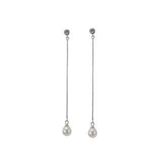 Sterling Silver Simple Temperament Lines Tassel Freshwater Pearl Earrings Silver - One Size