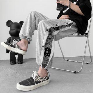 Side Pattern Print Straight Cut Drawstring Pants
