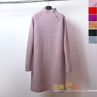 Faux-pearl Zip Long-sleeve Knitted Dress