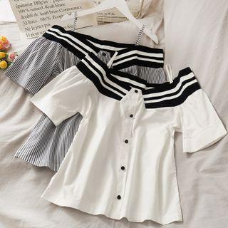 Off-shoulder Striped Loose Shirt