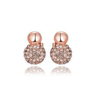 Fashion Simple Plated Rose Gold Geometric Round Cubic Zirconia Stud Earrings Rose Gold - One Size