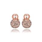 Fashion Simple Plated Rose Gold Geometric Round Cubic Zirconia Stud Earrings Rose Gold - One Size