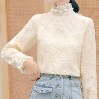 Frilled Mock-neck Long-sleeve Blouse