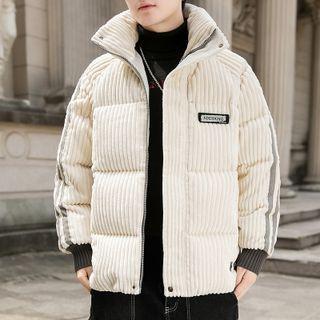 Lettering Embroidered Corduroy Padded Zip Jacket