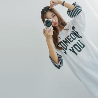 Stripe-cuff Lettering T-shirt Dress