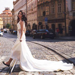Sleeveless Mesh Panel Mermaid Wedding Dress With Tail