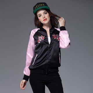 Embroidered Color-block Baseball Jacket