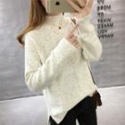 Mock Neck Iridescent Spots Cable Knit Sweater